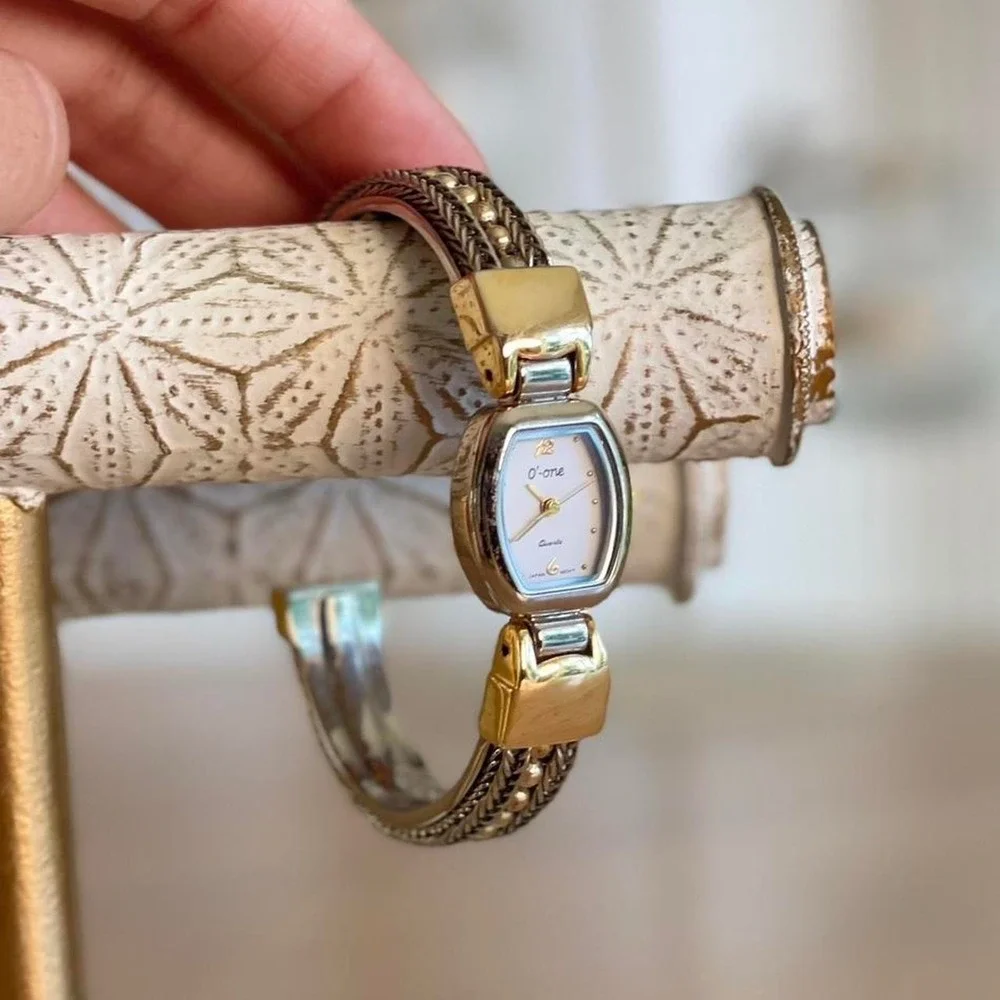 Vintage O One Two Tone Gold‎ Silver Bangle Bracelet Elegant Watch Women's